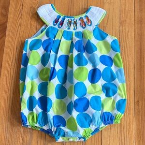 Mom & Me Smocked Flip Flops Polka Dot Bubble Romper 24 Months